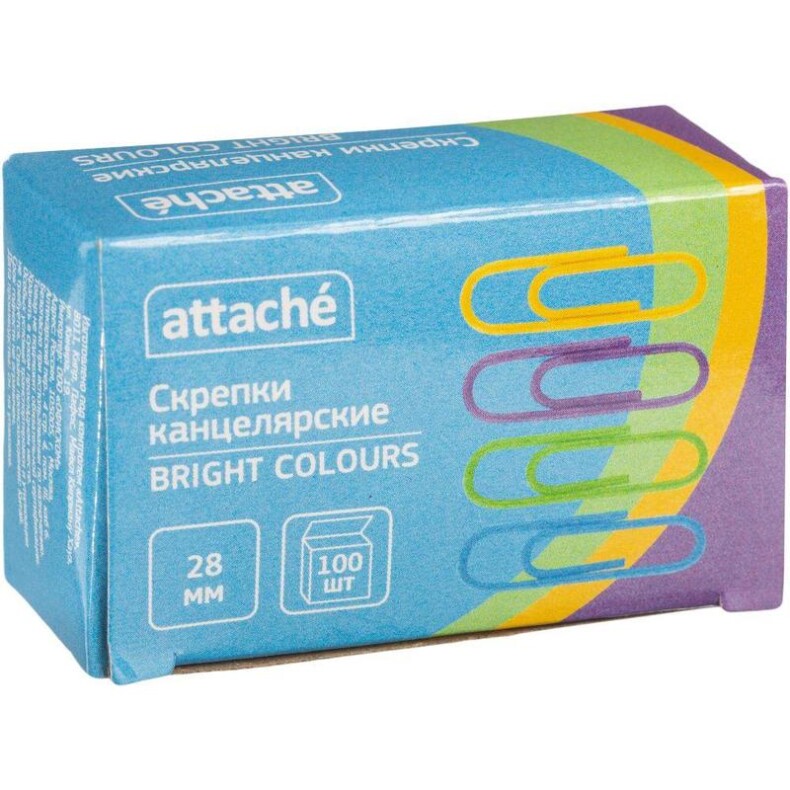 Скрепки 28 мм Attache Bright Colours металлические с полимерным покрытием (100 штук в упаковке)